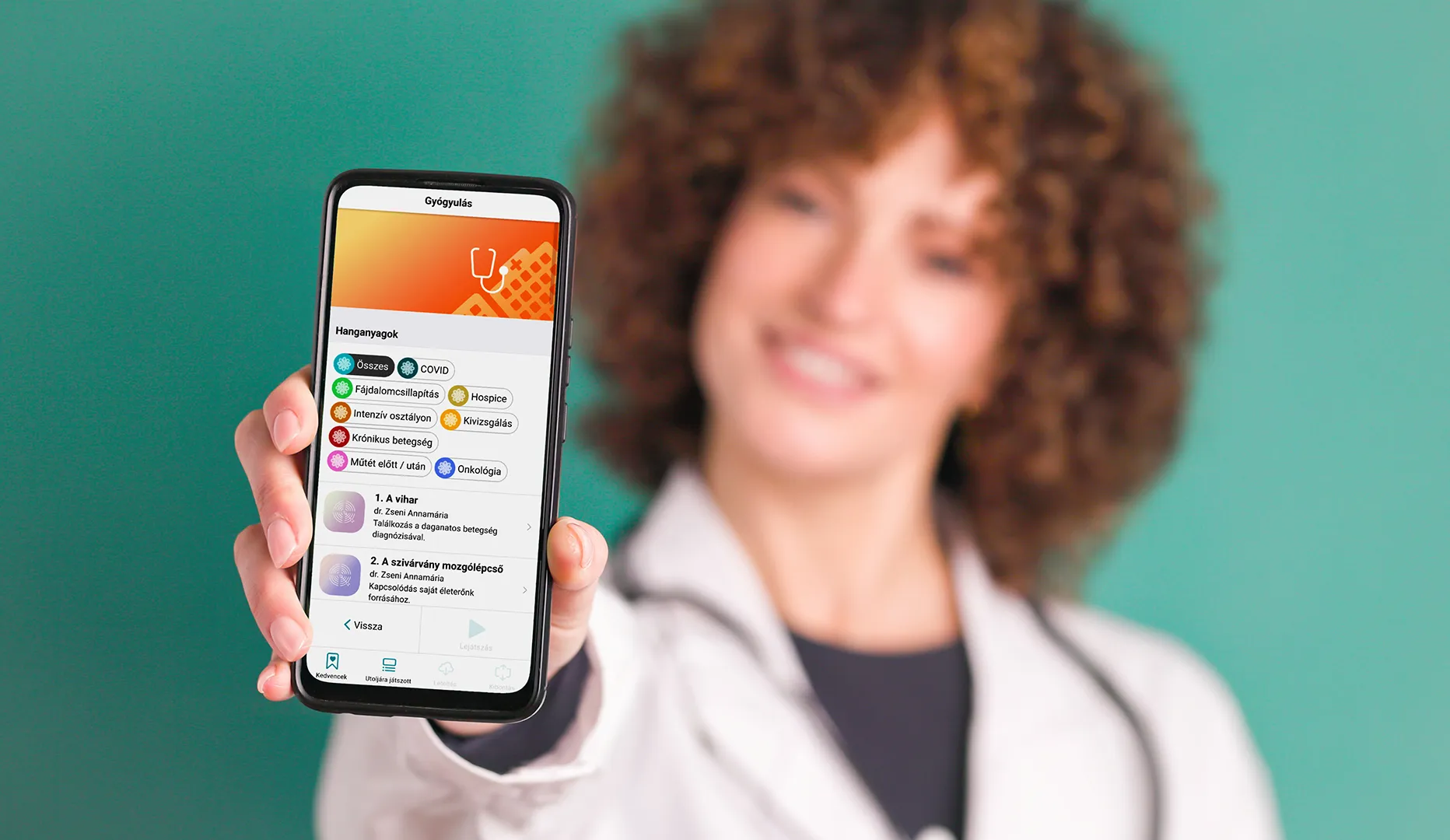 Hipnoword alkalmazás barátságos egészségügyi szakember telefonnal